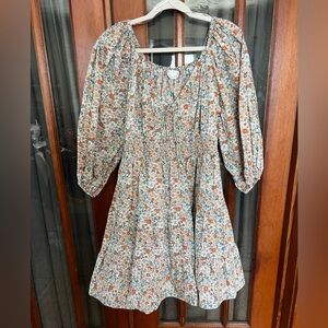 Beautiful Floral Midi Dress with Puff Sleeves